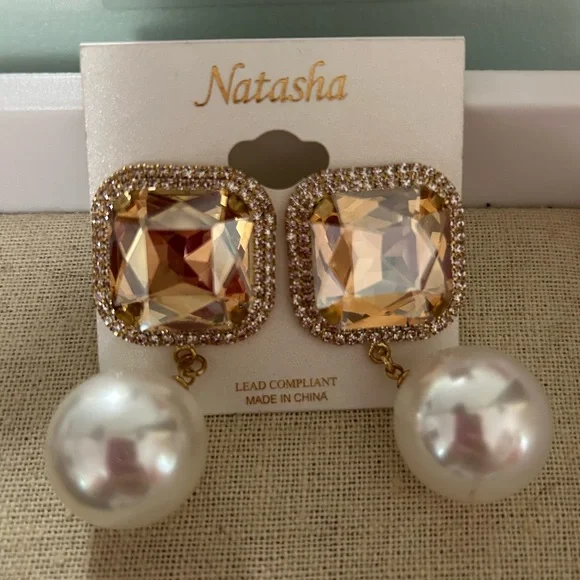 Natasha Couture Gold and Cream Earrings - Picture 3 of 10